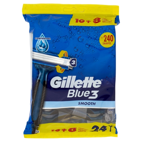 Gillette Blue3 Smooth Rasoio Uomo Usa e Getta a 3 Lame, Confezione da 16 rasoi+8 Gratis = 24 Rasoi
